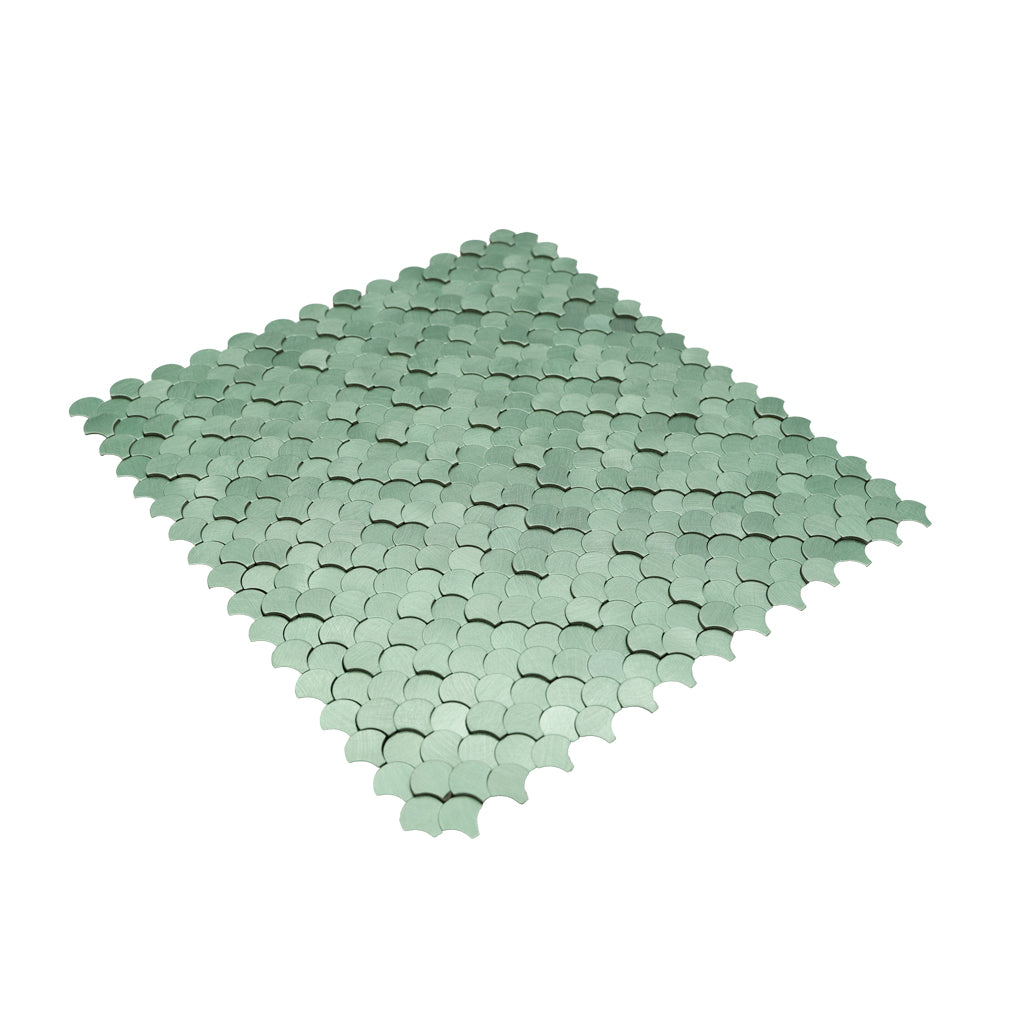 Panneau Mosaïque Autocollant | Écaille de Poisson 3D Vert pastel | 28,8×29,8 cm | Métal