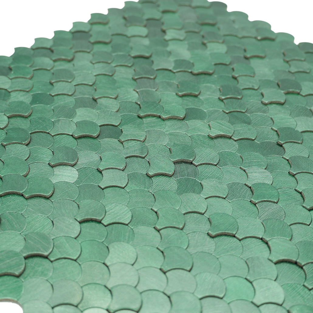Panneau Mosaïque Autocollant | Écaille de Poisson 3D Vert foncé | 28,8×29,8 cm | Métal