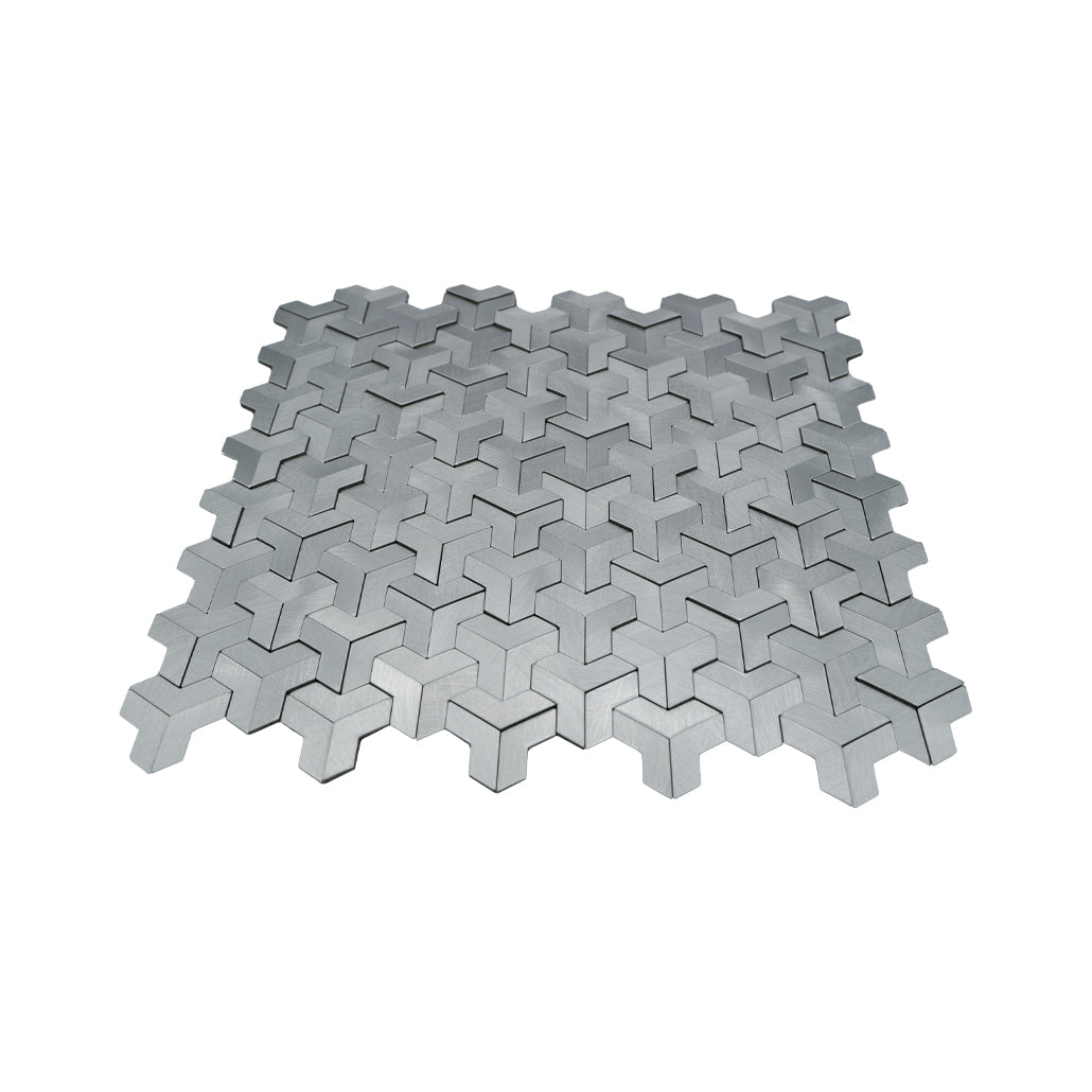 Panneau Mosaïque Autocollant | Trifold 3D Argent | 30,3×28 cm | Métal