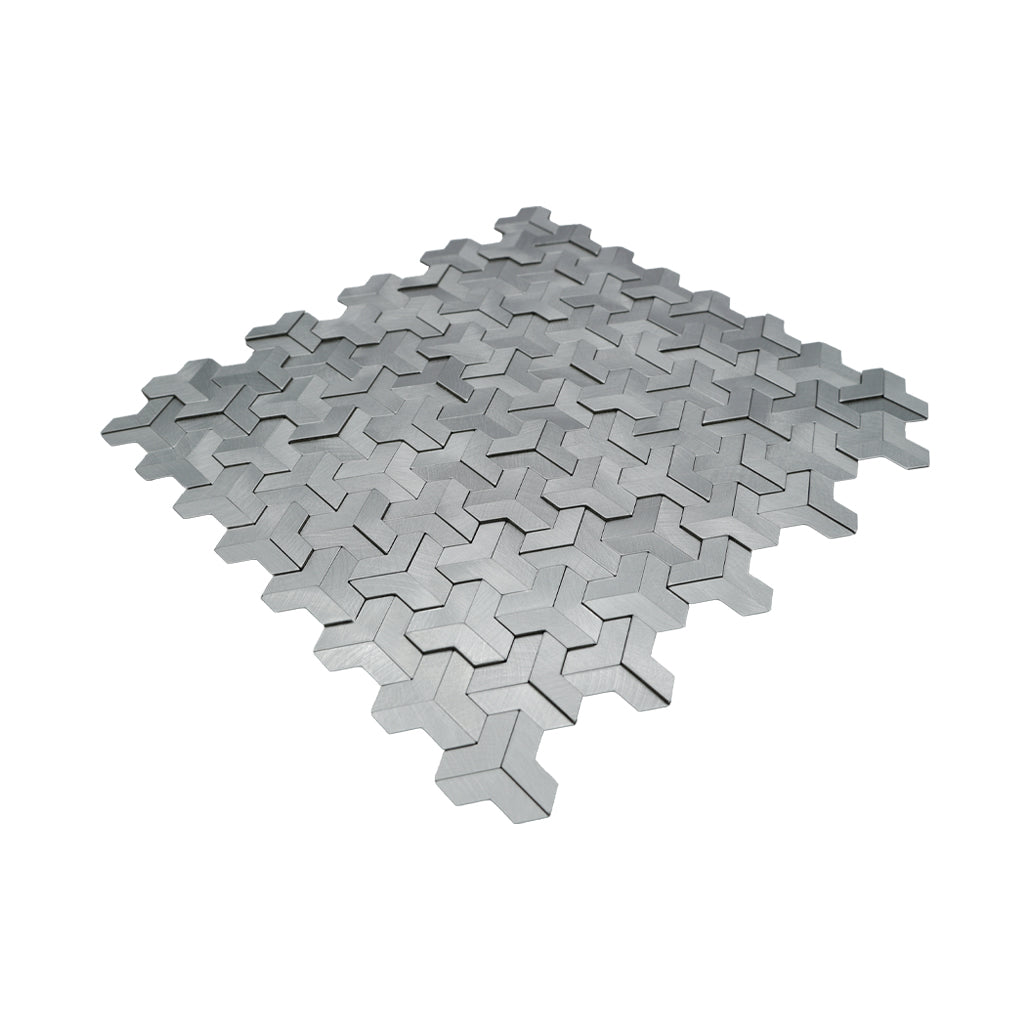 Panneau Mosaïque Autocollant | Trifold 3D Argent | 30,3×28 cm | Métal