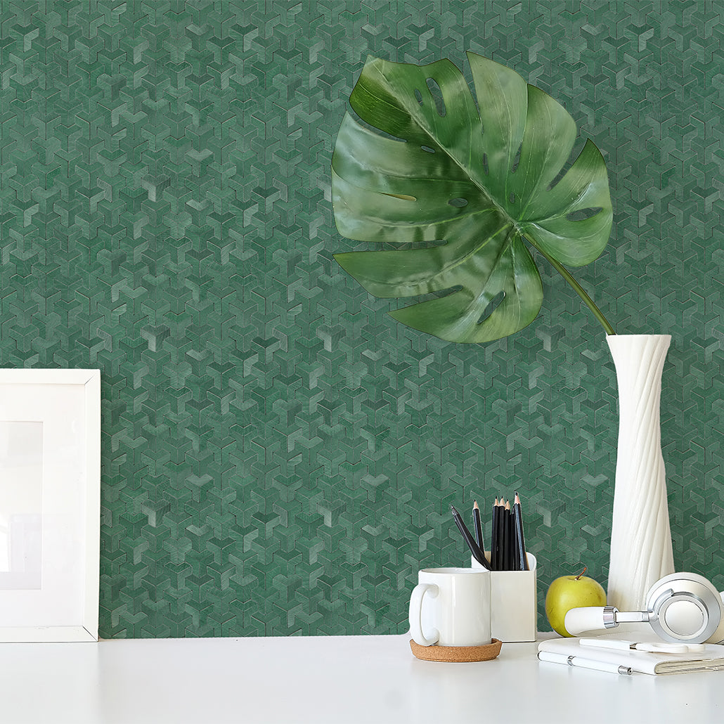 Panneau Mosaïque Autocollant | Trifold 3D Vert foncé | 30,3×28 cm | Métal