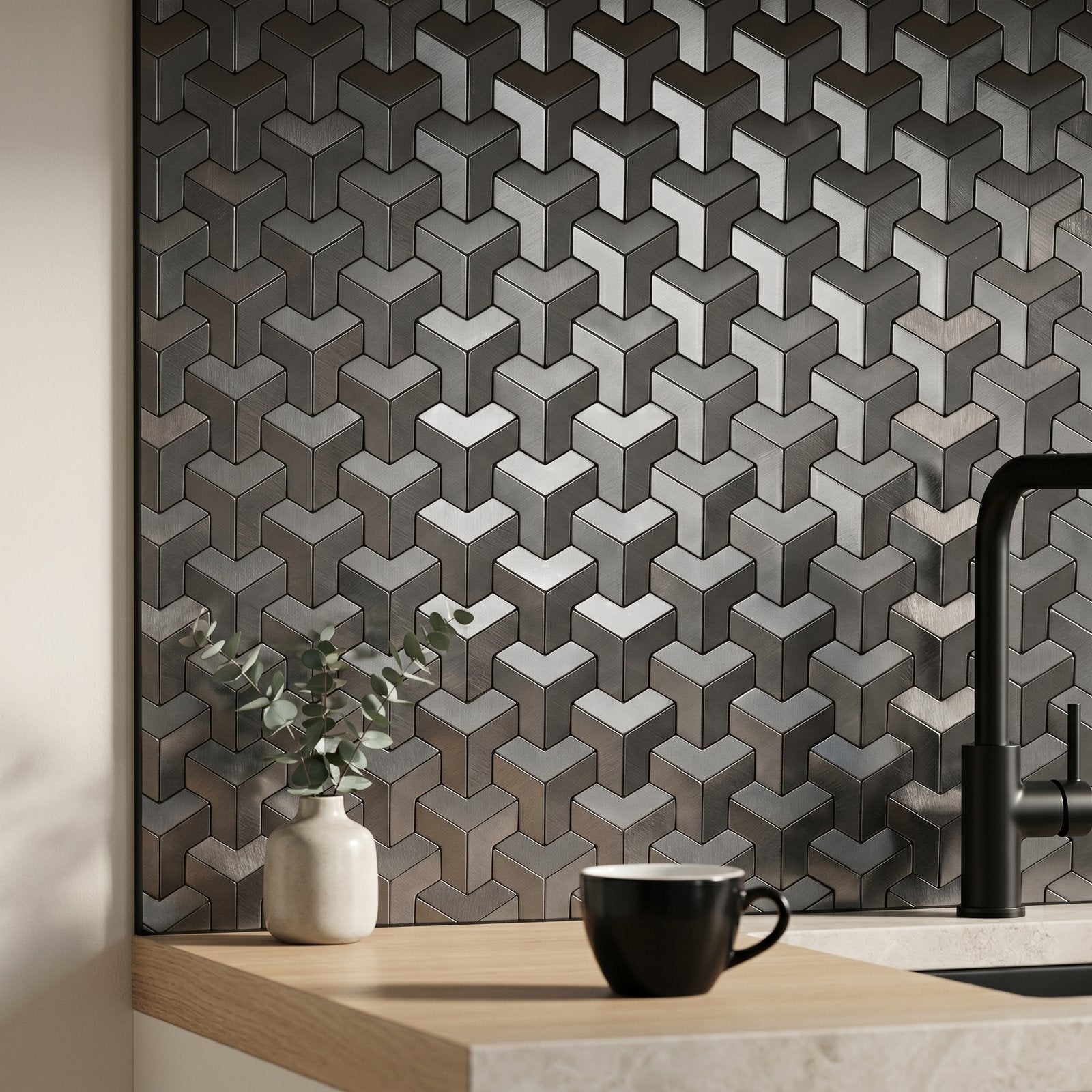 Crédence adhésive | Trifold 3D Anthracite | 30,3×28 cm