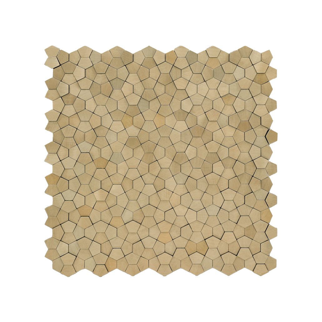 Panneau Mosaïque Autocollant | Pentagone 3D Champagne | 28,2×28,2 cm | Métal