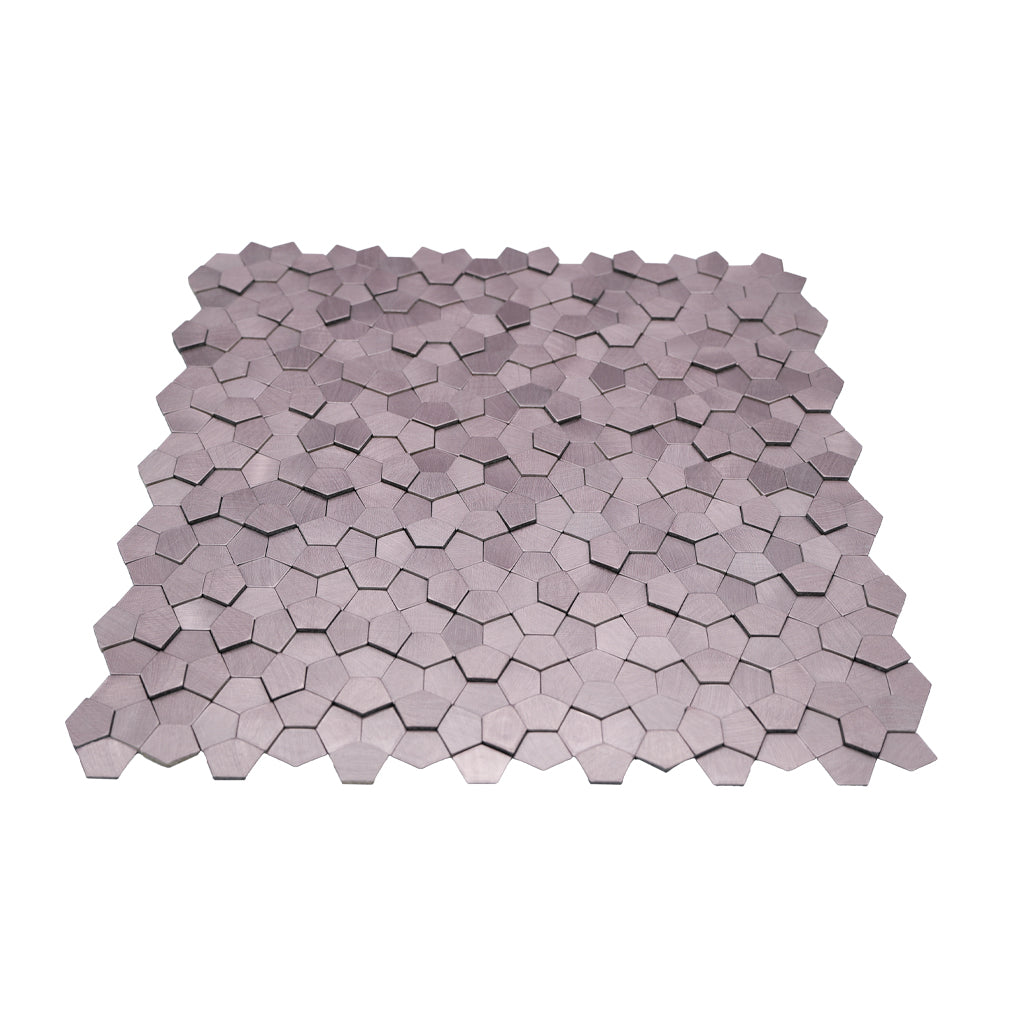 Panneau Mosaïque Autocollant | Pentagone 3D Rose | 28,2×28,2 cm | Métal