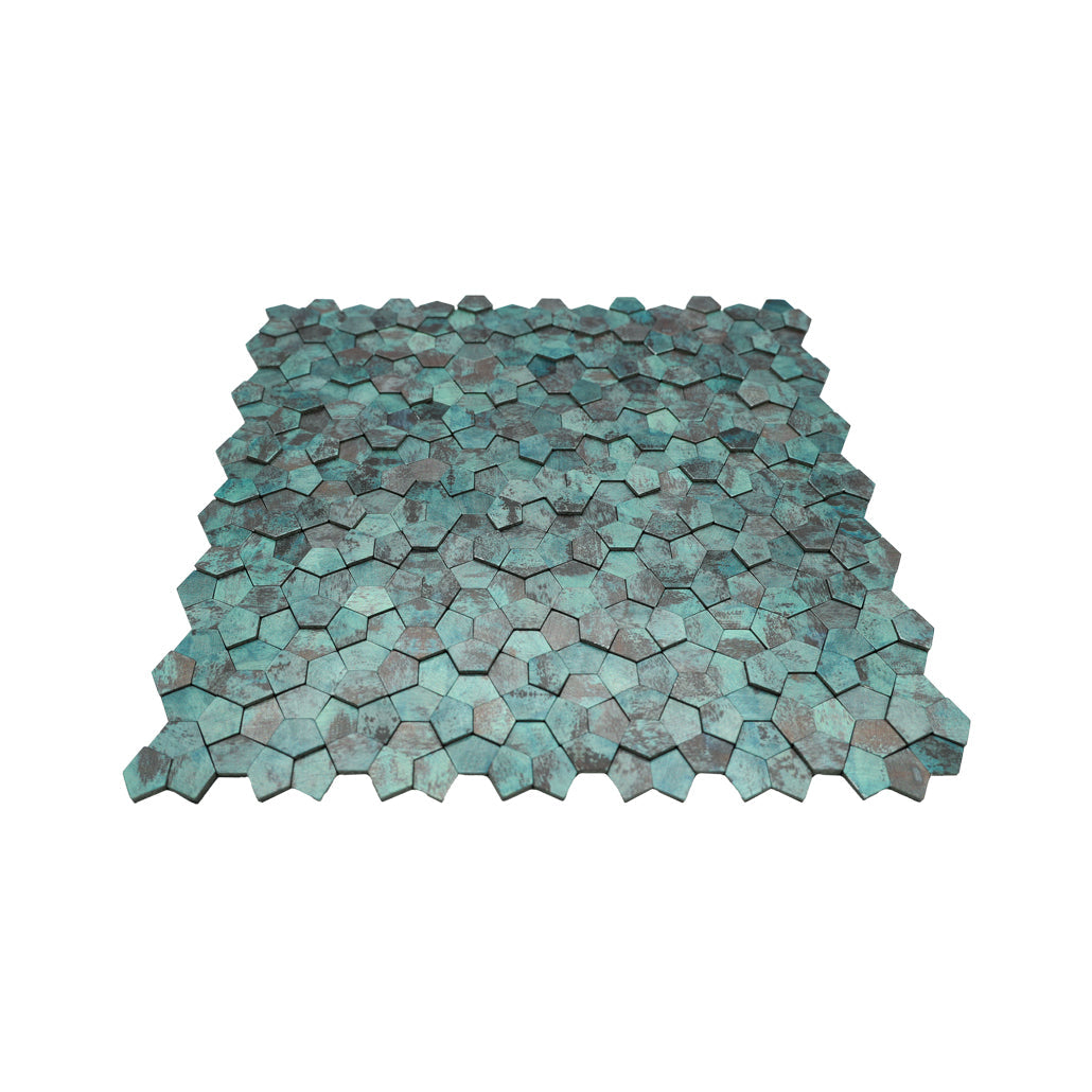 Panneau Mosaïque Autocollant | Pentagone 3D Cuivre patiné | 28,2×28,2 cm | Métal