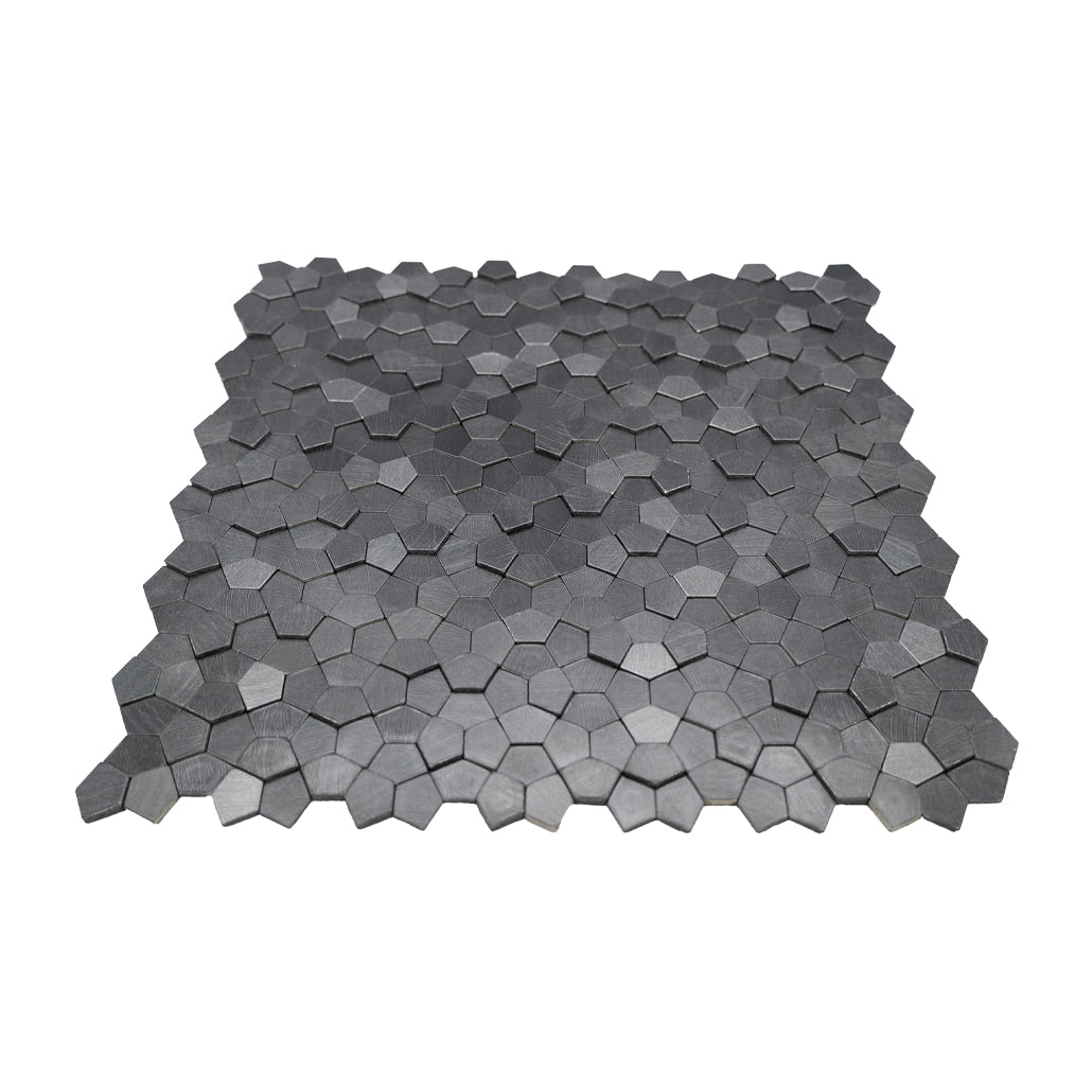 Panneau Mosaïque Autocollant | Pentagone 3D Anthracite | 28,2×28,2 cm | Métal