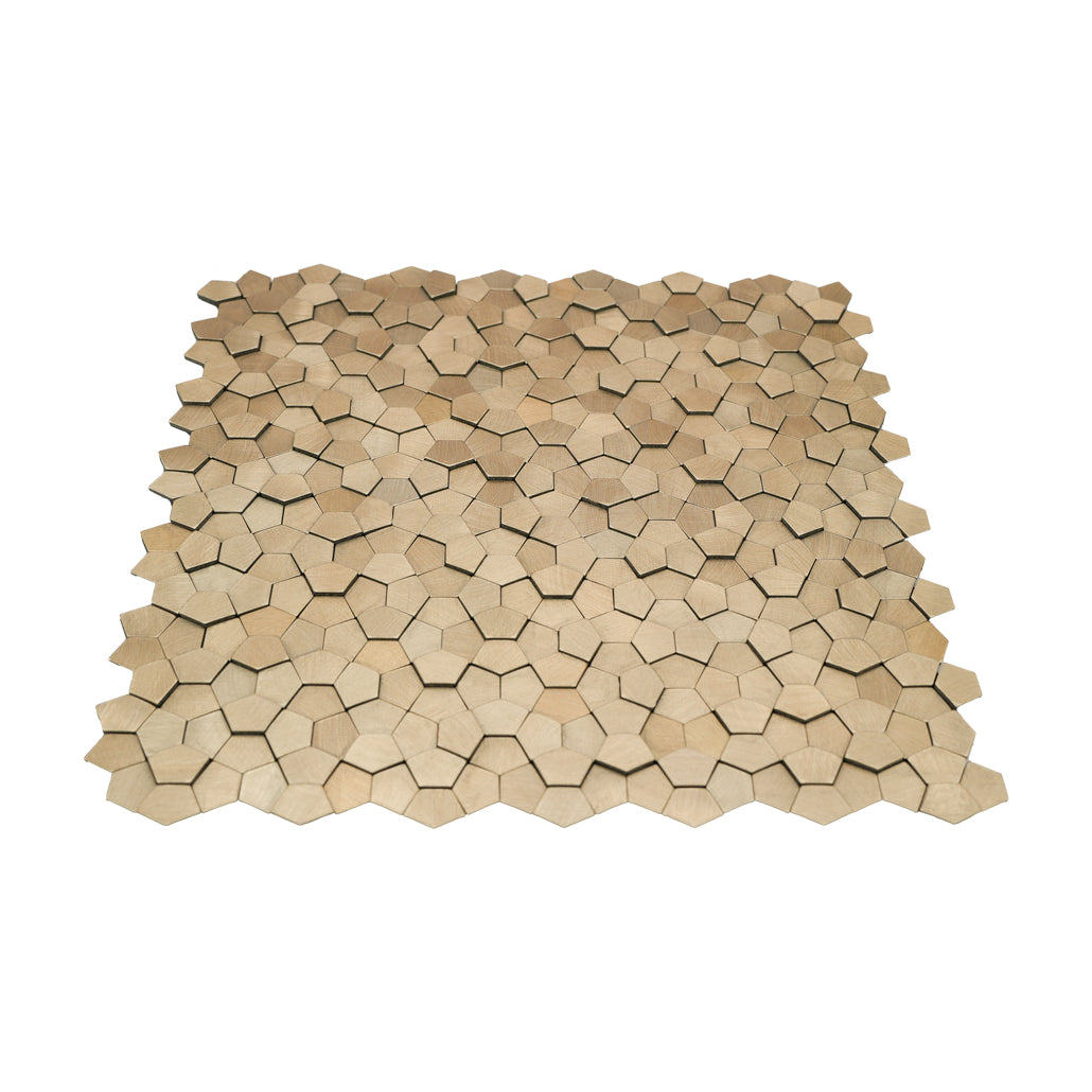 Panneau Mosaïque Autocollant | Pentagone 3D Champagne | 28,2×28,2 cm | Métal