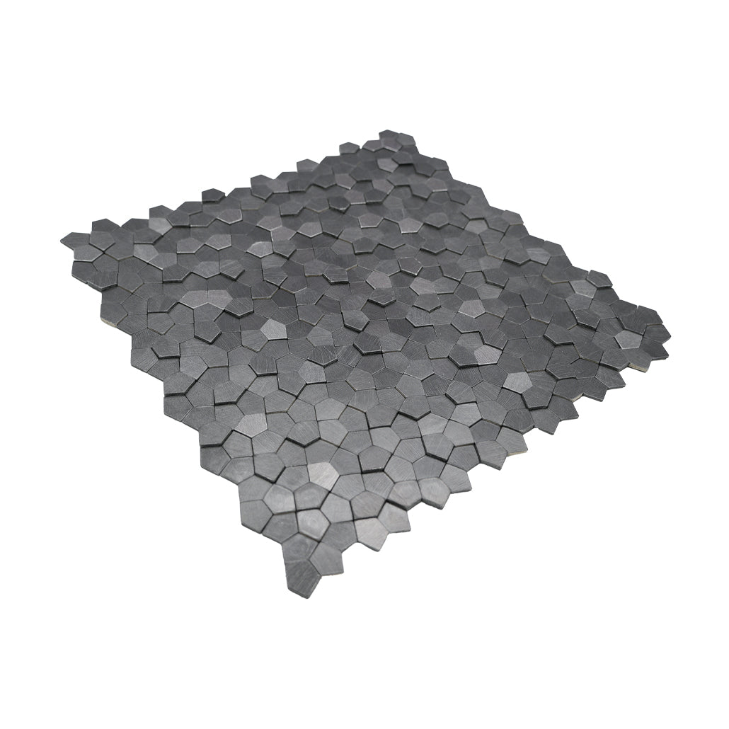 Panneau Mosaïque Autocollant | Pentagone 3D Anthracite | 28,2×28,2 cm | Métal