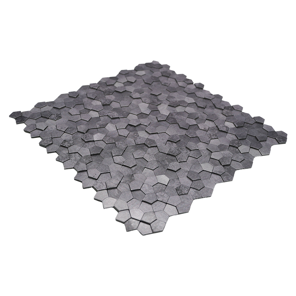 Panneau Mosaïque Autocollant | Pentagone 3D Gris | 28,2×28,2 cm | Métal