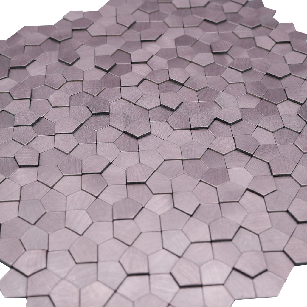 Panneau Mosaïque Autocollant | Pentagone 3D Rose | 28,2×28,2 cm | Métal