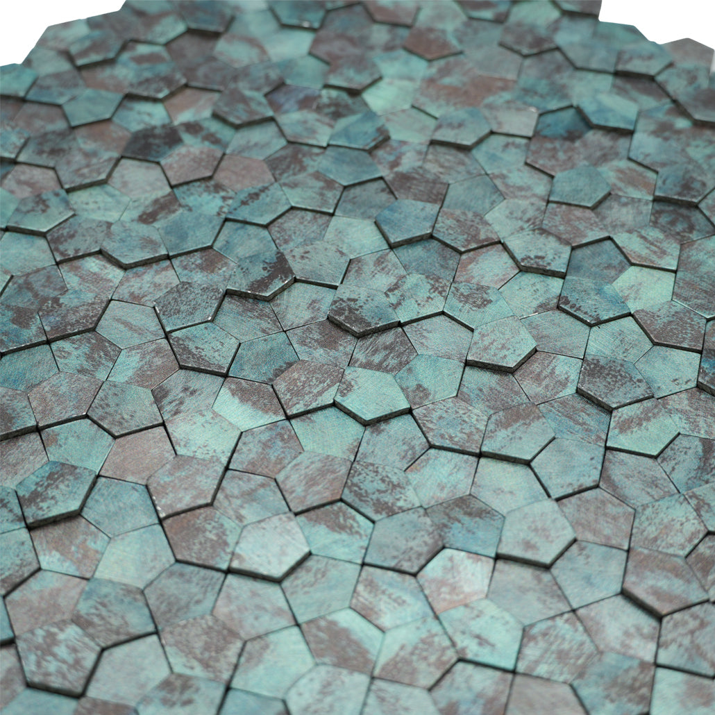 Panneau Mosaïque Autocollant | Pentagone 3D Cuivre patiné | 28,2×28,2 cm | Métal