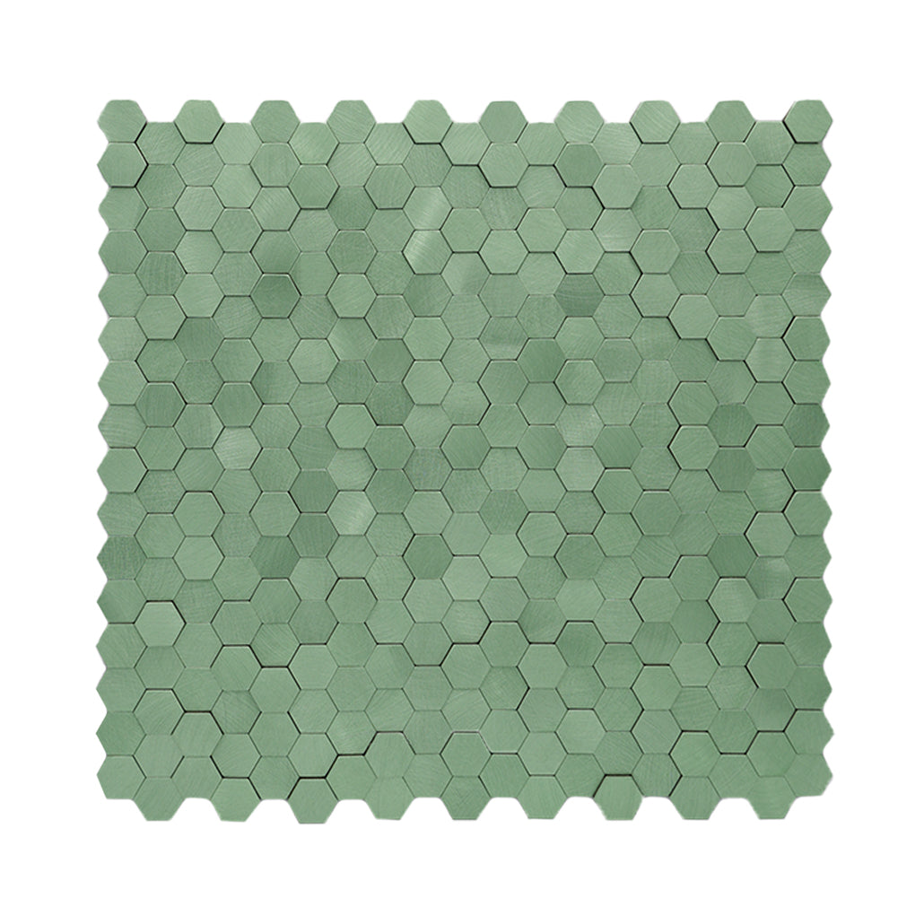 Panneau Mosaïque Autocollant | Mini Hexagone 3D Vert pastel | 29,8×30,7 cm | Métal