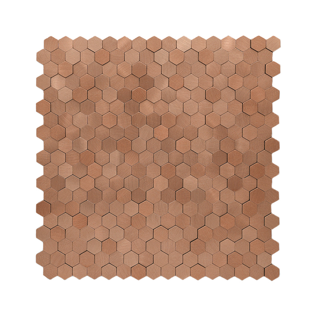 Panneau Mosaïque Autocollant | Mini Hexagone 3D Cuivre | 29,8×30,7 cm | Métal