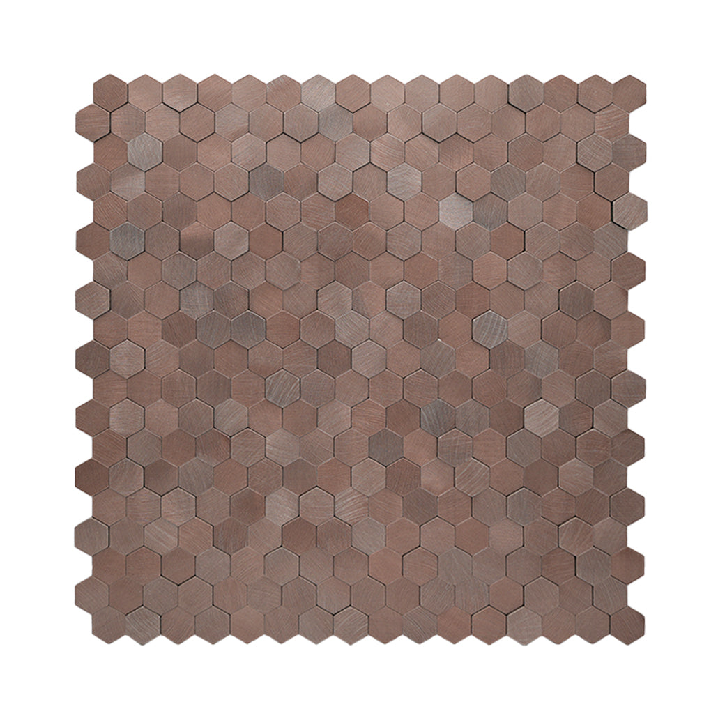 Panneau Mosaïque Autocollant | Mini Hexagone 3D Cuivre foncé | 29,8×30,7 cm | Métal
