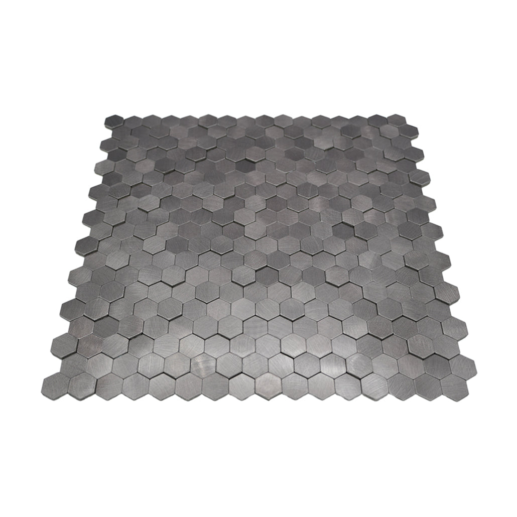 Panneau Mosaïque Autocollant | Mini Hexagone 3D Anthracite | 29,8×30,7 cm | Métal