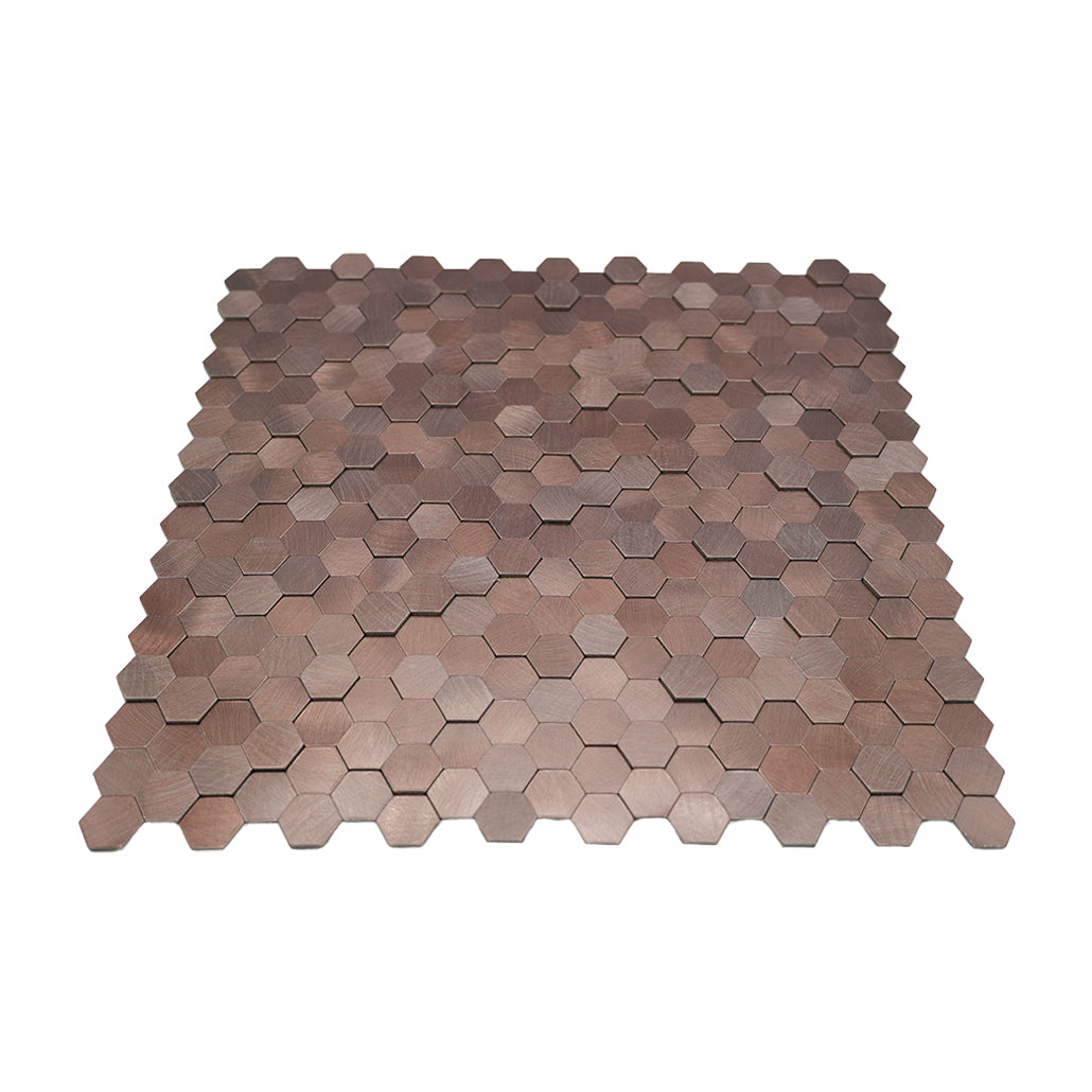 Panneau Mosaïque Autocollant | Mini Hexagone 3D Cuivre foncé | 29,8×30,7 cm | Métal