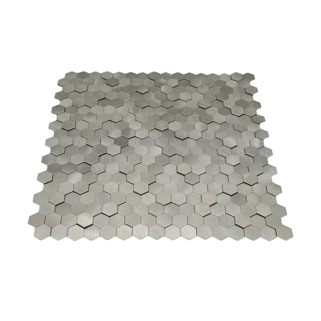 Panneau Mosaïque Autocollant | Mini Hexagone 3D Argent | 29,8×30,7 cm | Métal