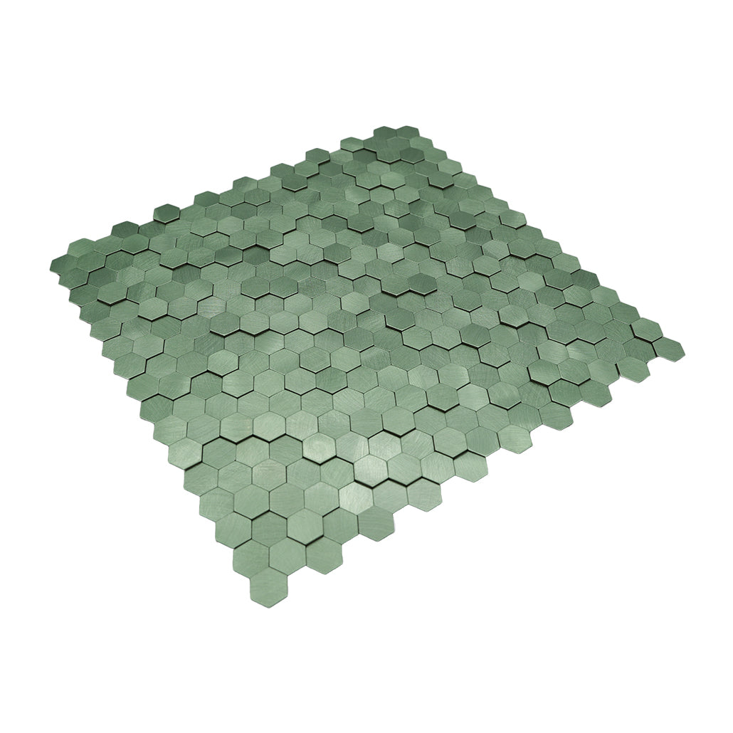 Panneau Mosaïque Autocollant | Mini Hexagone 3D Vert pastel | 29,8×30,7 cm | Métal