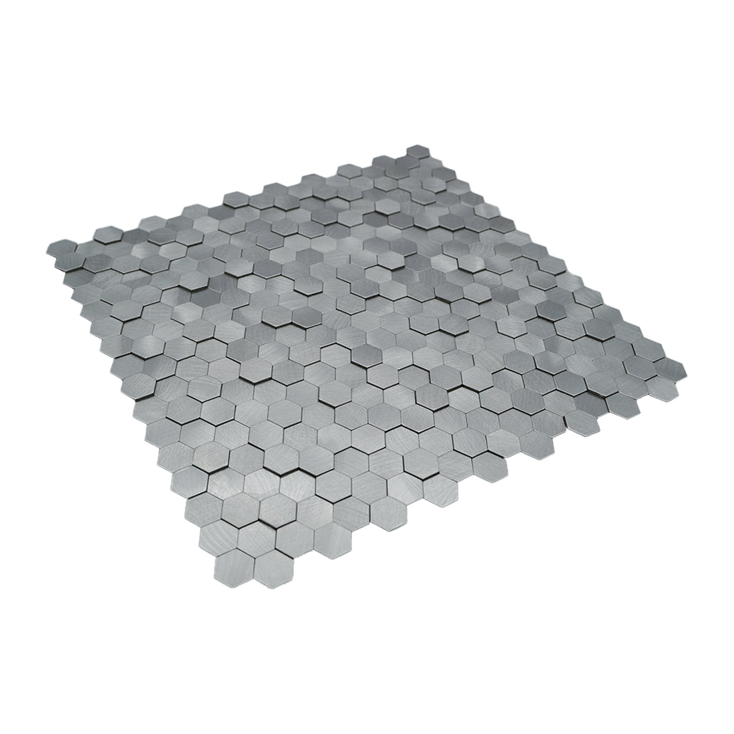 Panneau Mosaïque Autocollant | Mini Hexagone 3D Gris | 29,8×30,7 cm | Métal