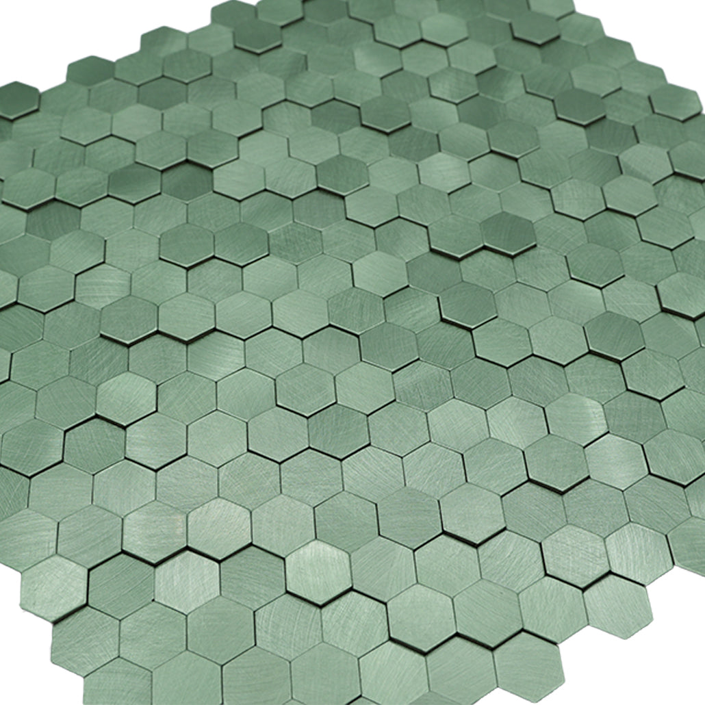 Panneau Mosaïque Autocollant | Mini Hexagone 3D Vert pastel | 29,8×30,7 cm | Métal