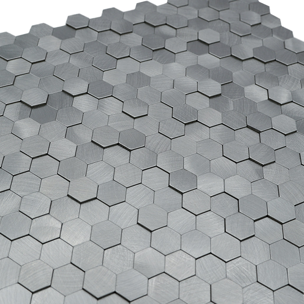 Panneau Mosaïque Autocollant | Mini Hexagone 3D Gris | 29,8×30,7 cm | Métal