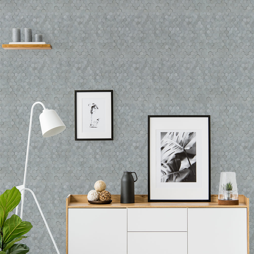 Panneau Mosaïque Autocollant | Mini Hexagone 3D Gris | 29,8×30,7 cm | Métal