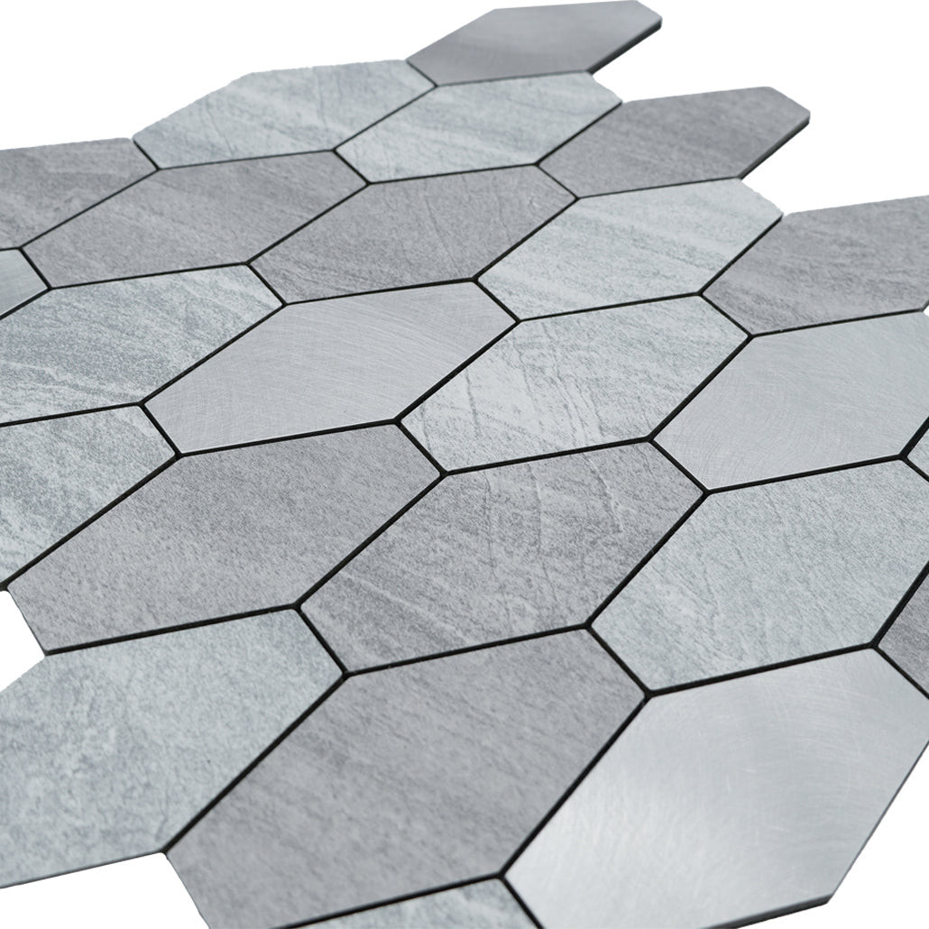 Panneau Mosaïque Autocollant | Picket Argent | 30×30 cm | Métal