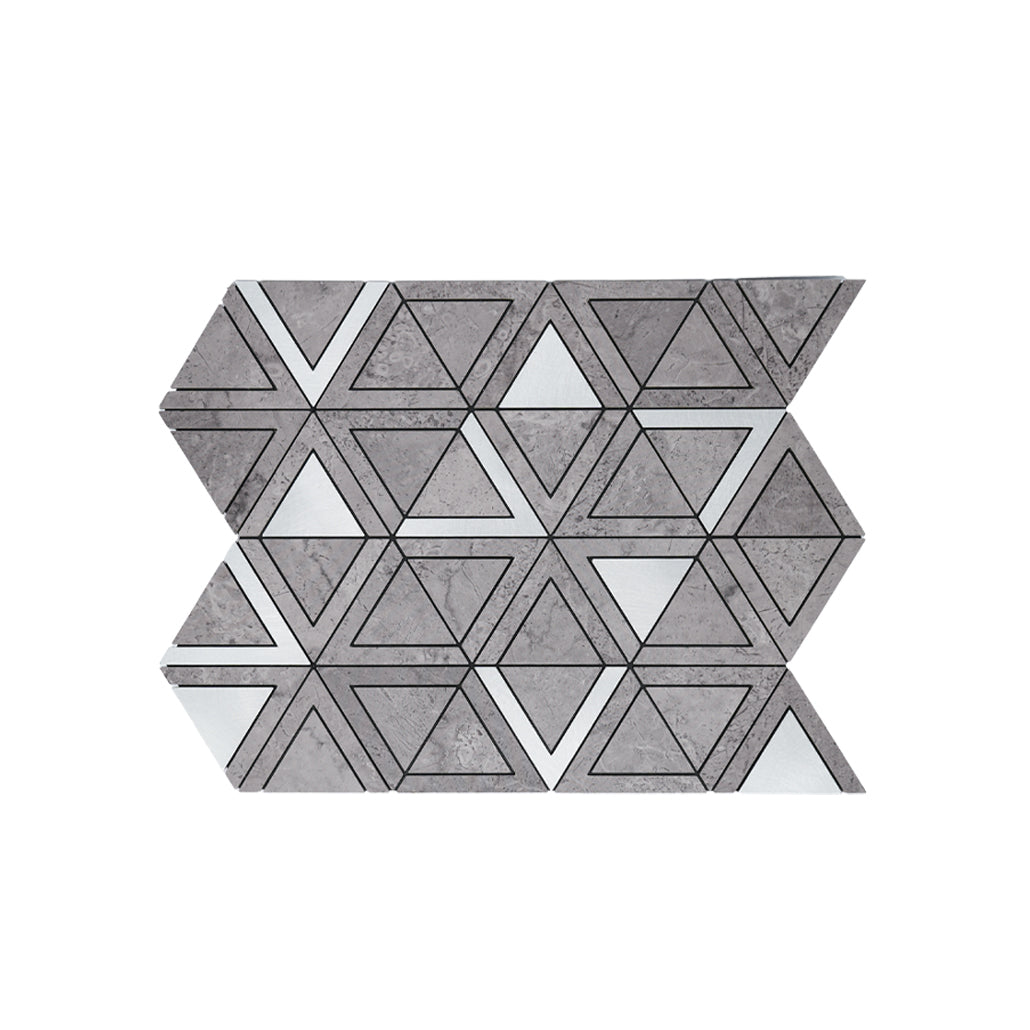 Panneau Mosaïque Autocollant | Triangle Gris | 28,7×33,1 cm | Métal