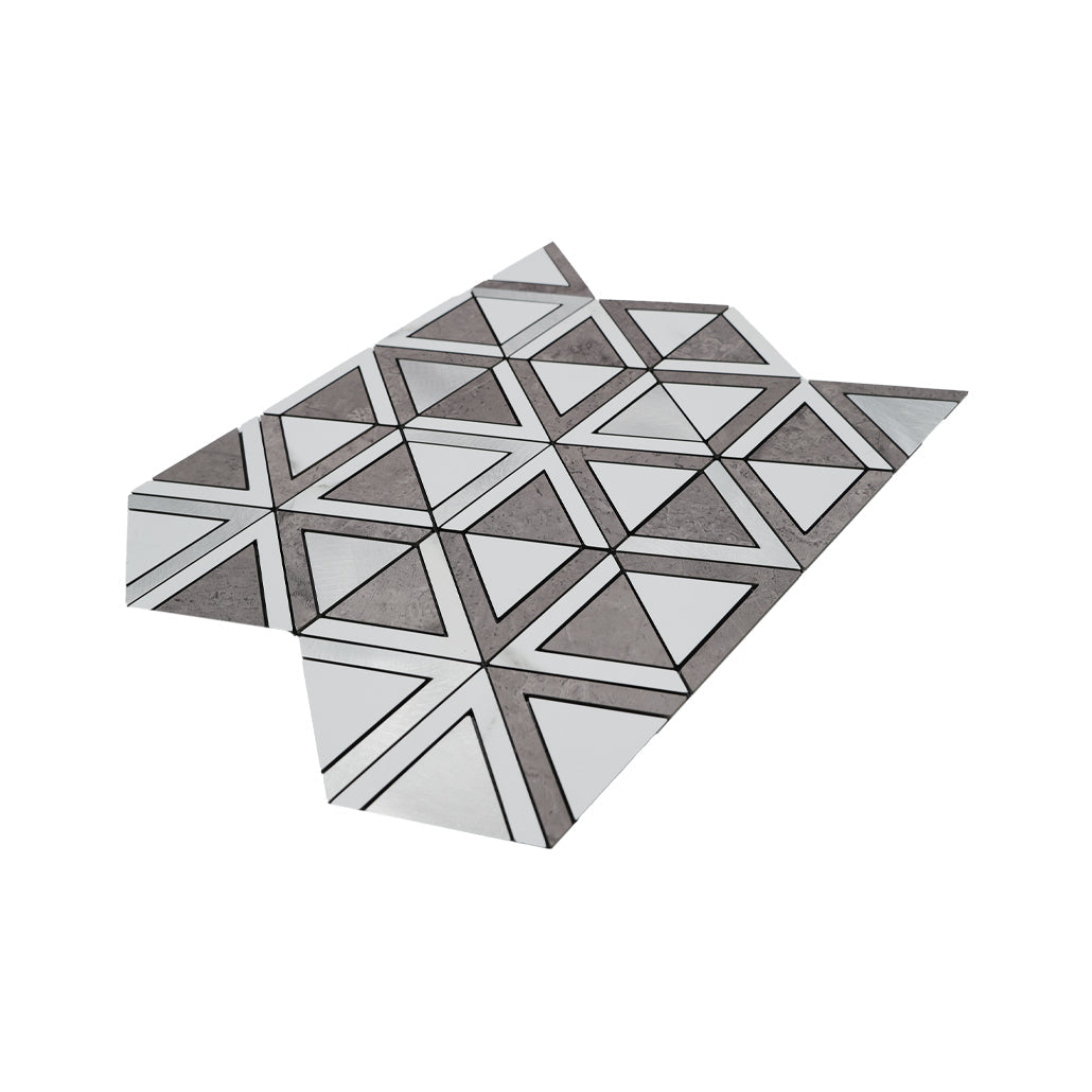 Panneau Mosaïque Autocollant | Triangle Gris | 28,7×33,1 cm | Métal