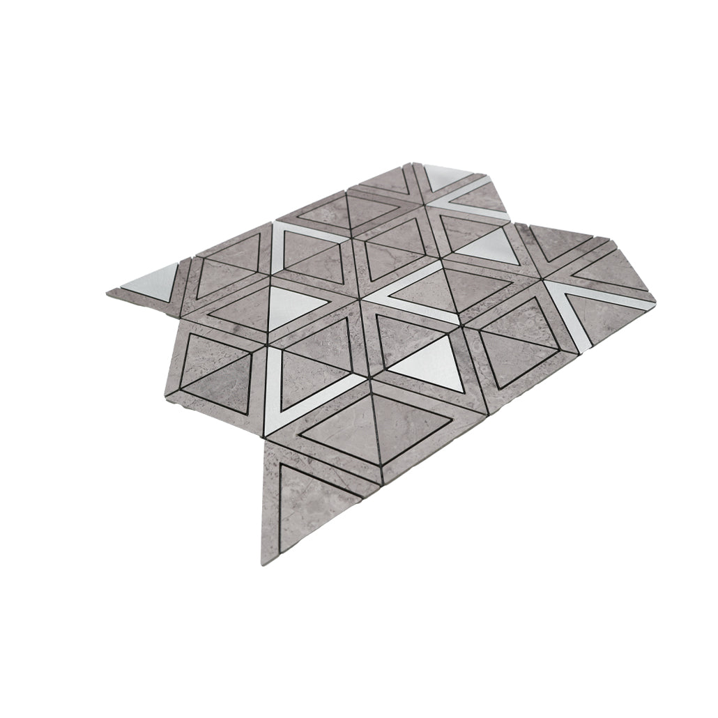 Panneau Mosaïque Autocollant | Triangle Gris | 28,7×33,1 cm | Métal