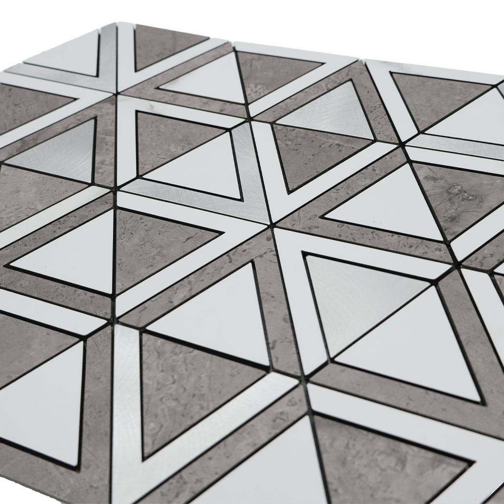 Panneau Mosaïque Autocollant | Triangle Gris | 28,7×33,1 cm | Métal