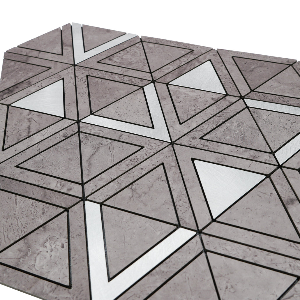 Panneau Mosaïque Autocollant | Triangle Gris | 28,7×33,1 cm | Métal