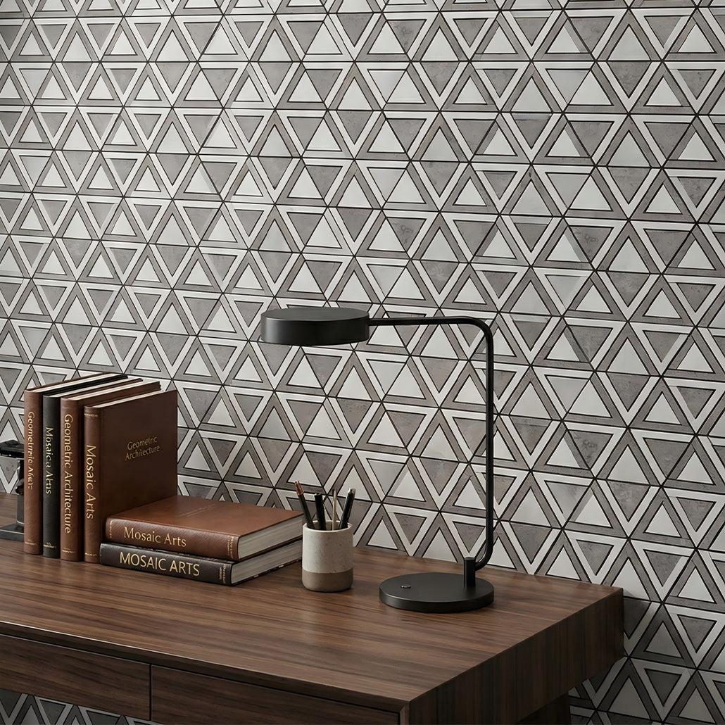 Panneau Mosaïque Autocollant | Triangle Gris | 28,7×33,1 cm | Métal