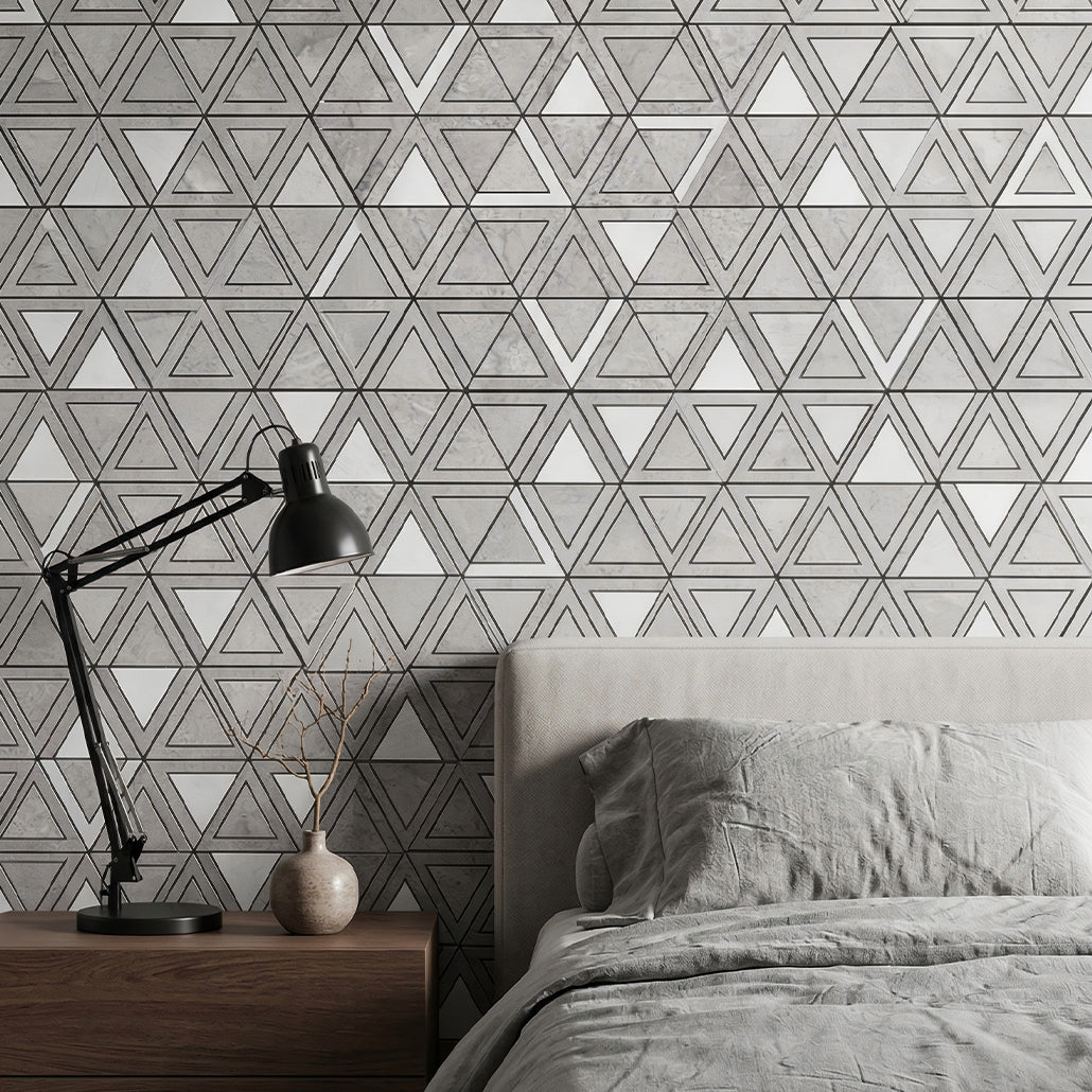 Panneau Mosaïque Autocollant | Triangle Gris | 28,7×33,1 cm | Métal
