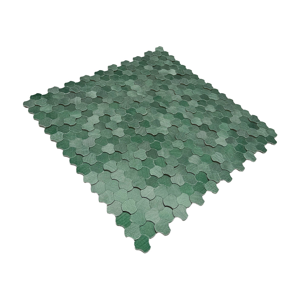 Panneau Mosaïque Autocollant | Trilobé 3D Vert foncé | 30,5×29,6 cm | Métal