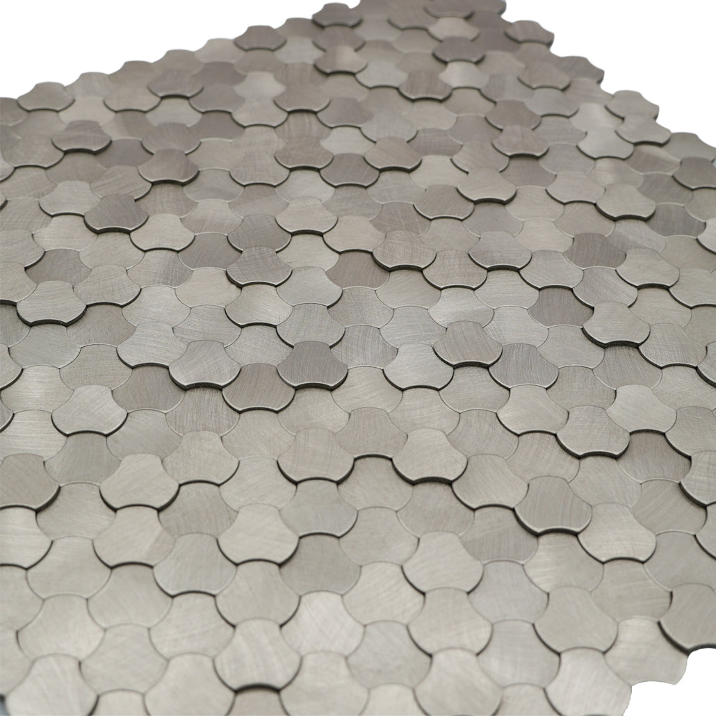 Panneau Mosaïque Autocollant | Trilobé 3D Argent | 30,5×29,6 cm | Métal