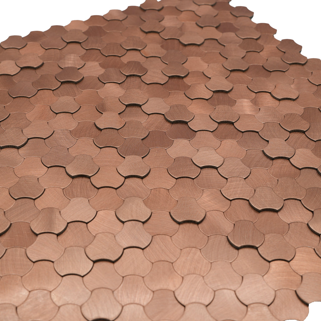 Panneau Mosaïque Autocollant | Trilobé 3D Cuivre | 30,5×29,6 cm | Métal