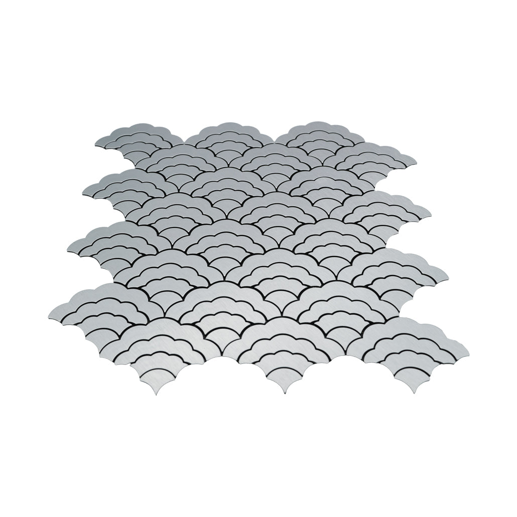 Panneau Mosaïque Autocollant | Éventail Argent | 26,8×28,1 cm | Métal