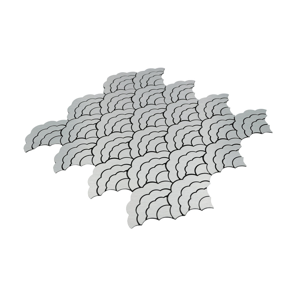 Panneau Mosaïque Autocollant | Éventail Argent | 26,8×28,1 cm | Métal