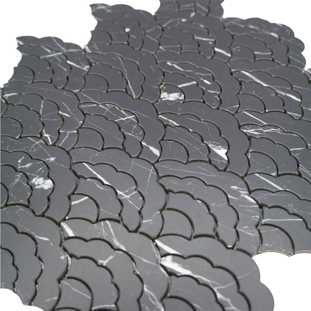 Panneau Mosaïque Autocollant | Éventail Noir | 26,8×28,1 cm | Métal