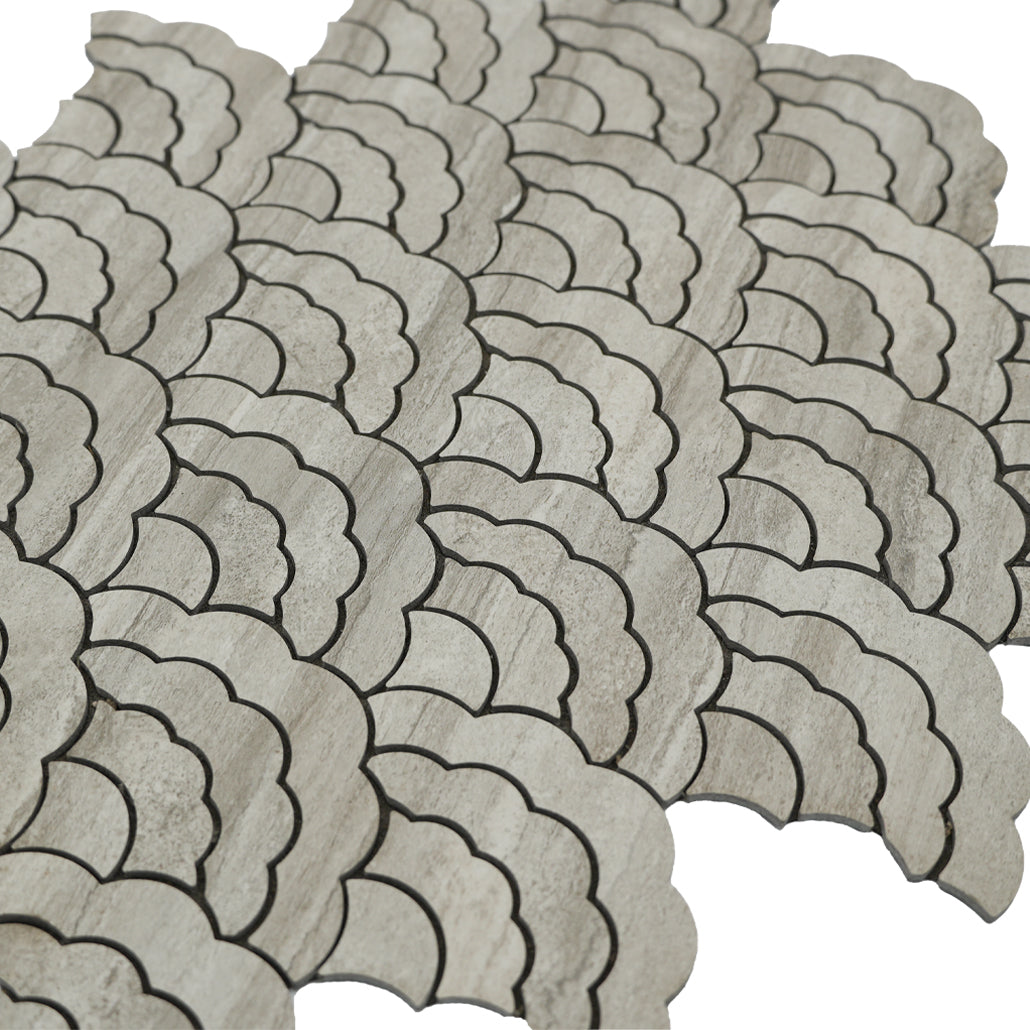 Panneau Mosaïque Autocollant | Éventail Gris | 26,8×28,1 cm | Métal