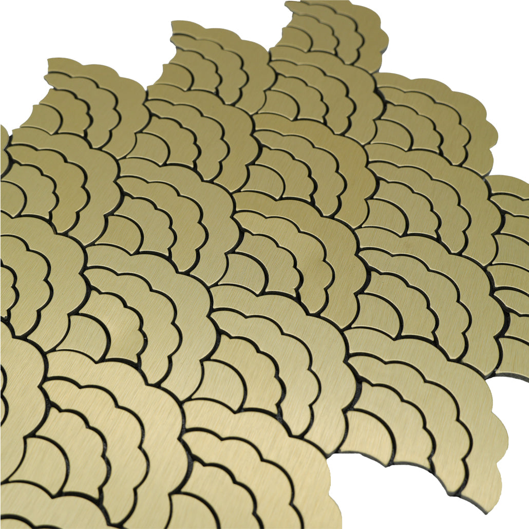 Panneau Mosaïque Autocollant | Éventail Or | 26,8×28,1 cm | Métal