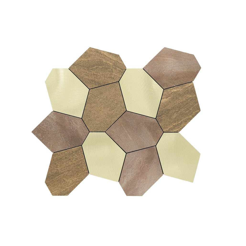 Panneau Mosaïque Autocollant | Polygone Or | 30×26,2 cm | Métal