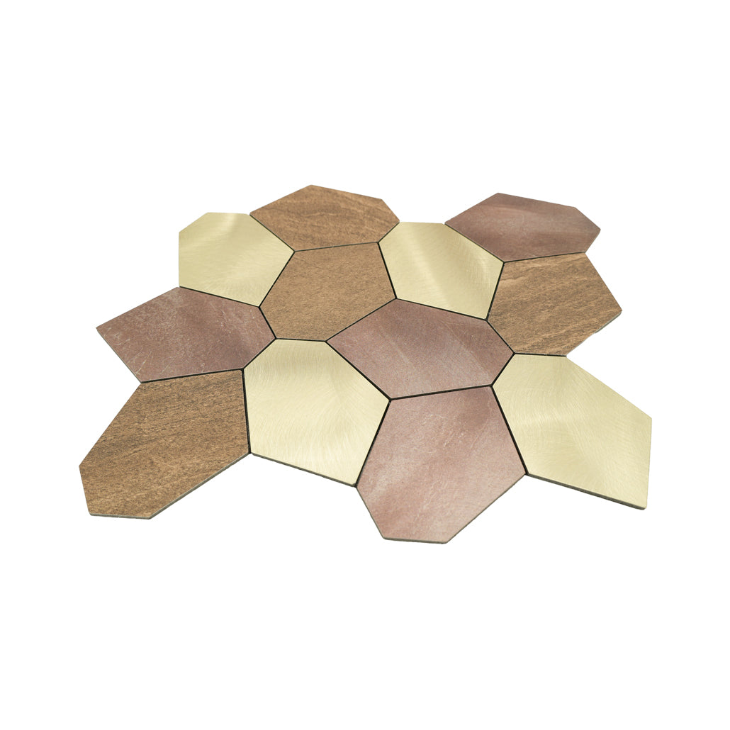 Panneau Mosaïque Autocollant | Polygone Or | 30×26,2 cm | Métal