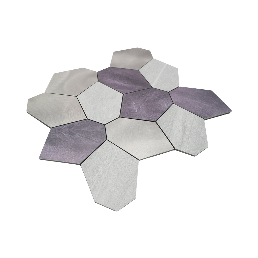 Panneau Mosaïque Autocollant | Polygone Gris | 30×26,2 cm | Métal
