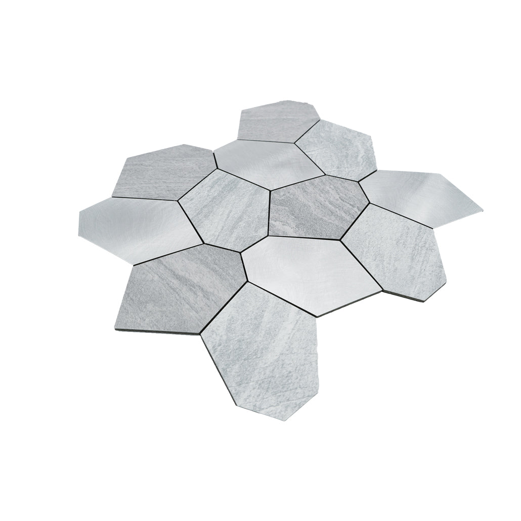 Panneau Mosaïque Autocollant | Polygone Argent | 30×26,2 cm | Métal
