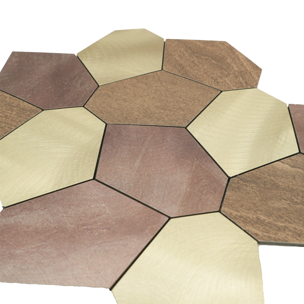 Panneau Mosaïque Autocollant | Polygone Or | 30×26,2 cm | Métal