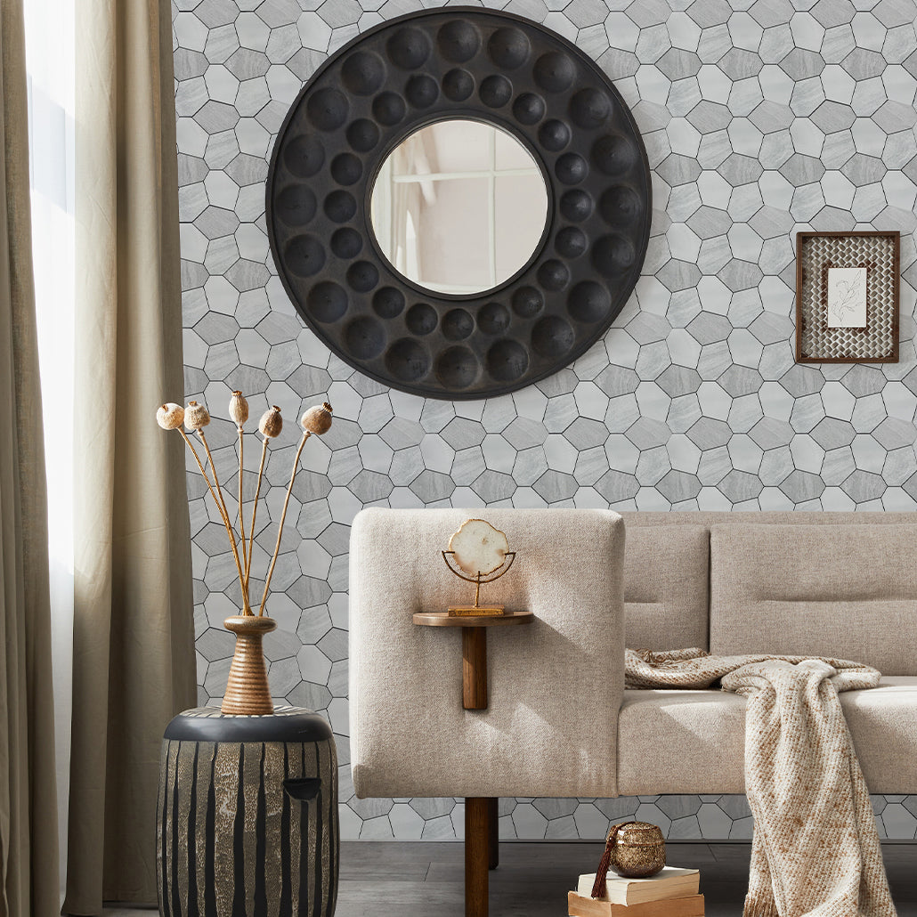 Panneau Mosaïque Autocollant | Polygone Argent | 30×26,2 cm | Métal