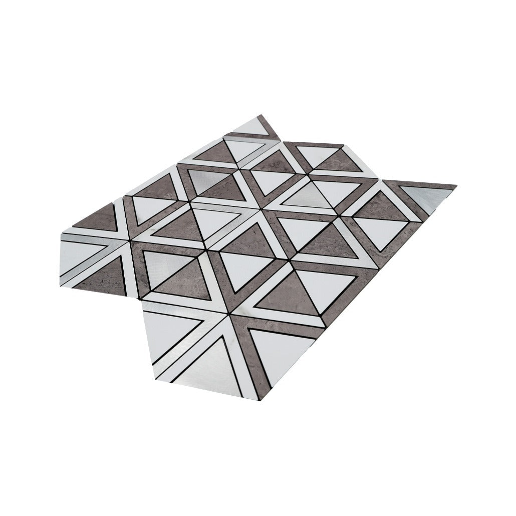 Crédence adhésive | Triangle Gris Blanc-Argent | 28,7×33,1 cm