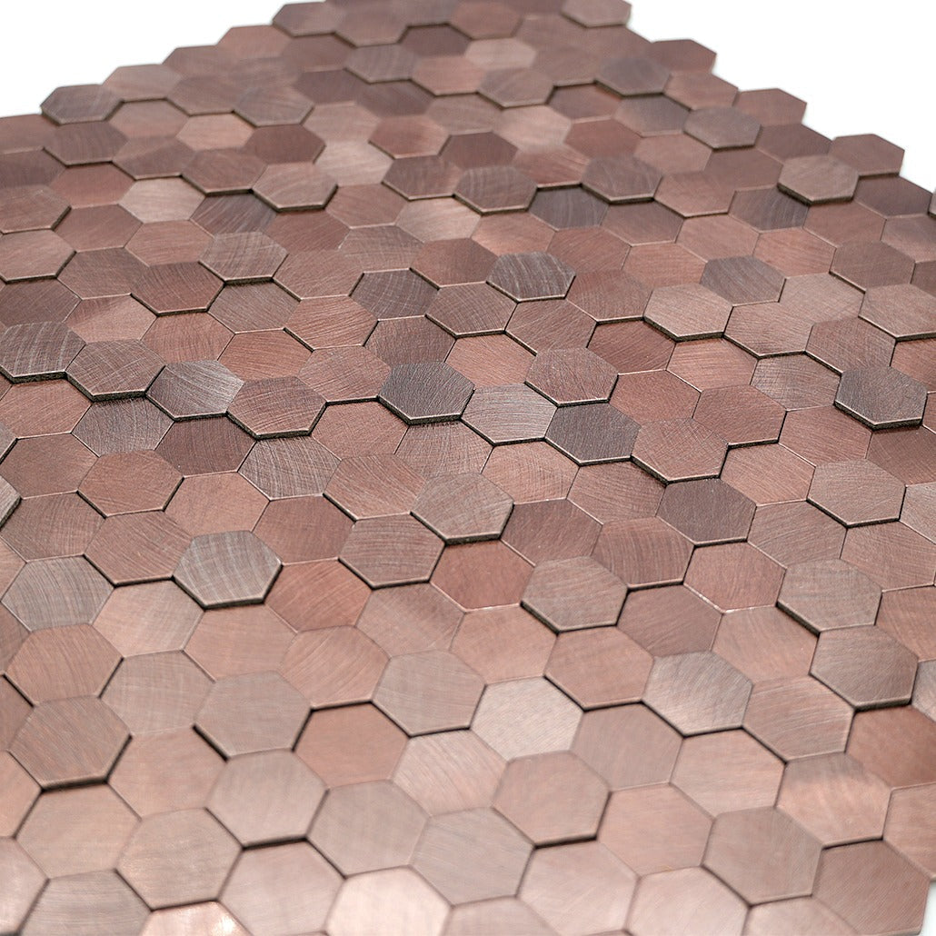 Crédence adhésive | Mini Hexagone 3D Cuivre foncé | 29,8×30,7 cm
